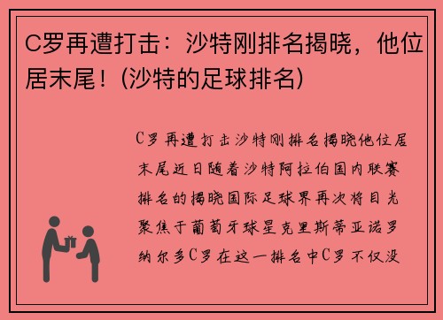 C罗再遭打击:沙特刚排名揭晓,他位居末尾!(沙特的足球排名)