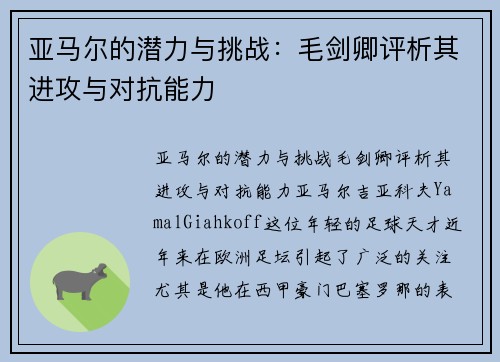 亚马尔的潜力与挑战:毛剑卿评析其进攻与对抗能力