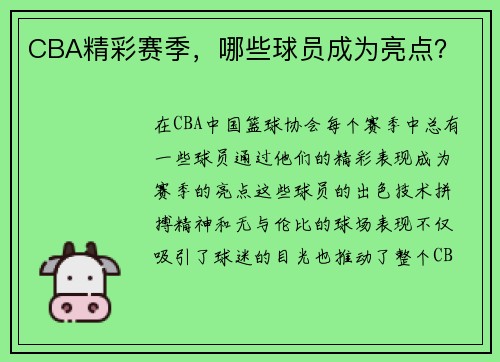 CBA精彩赛季，哪些球员成为亮点？