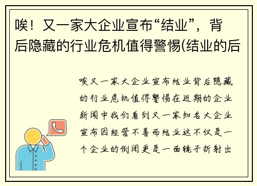 唉！又一家大企业宣布“结业”，背后隐藏的行业危机值得警惕(结业的后果)